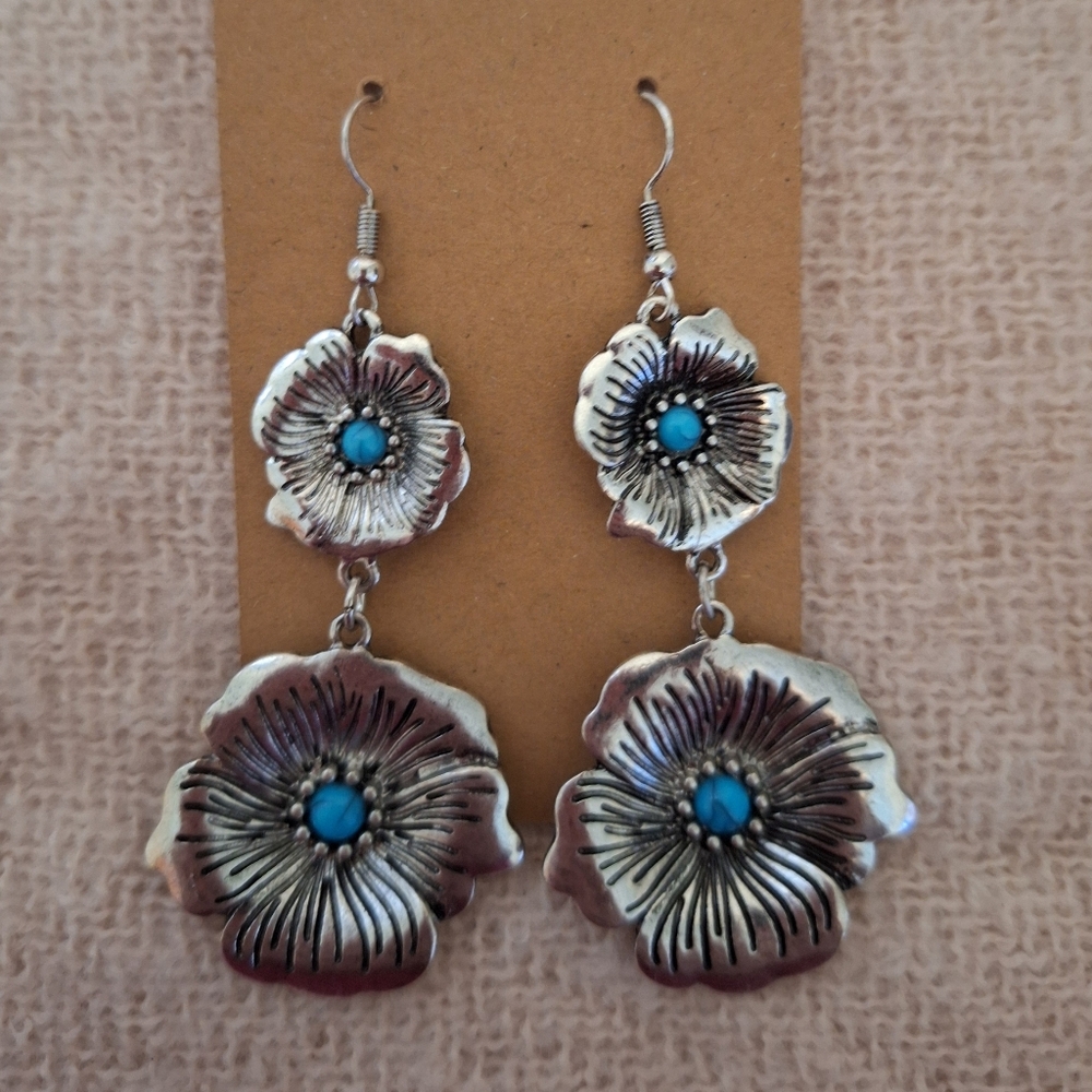 Silver Floral Drop Earrings